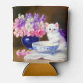 Vintage White Kitten mit Lila Band Dosenkühler (Vorderseite)