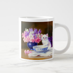 Vintage White Kitten mit Lila Band Jumbo-Tasse