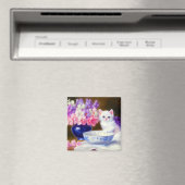 Vintage White Kitten mit Lila Band Magnet (In Situ (Geschirrspüler))