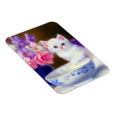 Vintage White Kitten mit Lila Band Magnet (Rechte Seite)