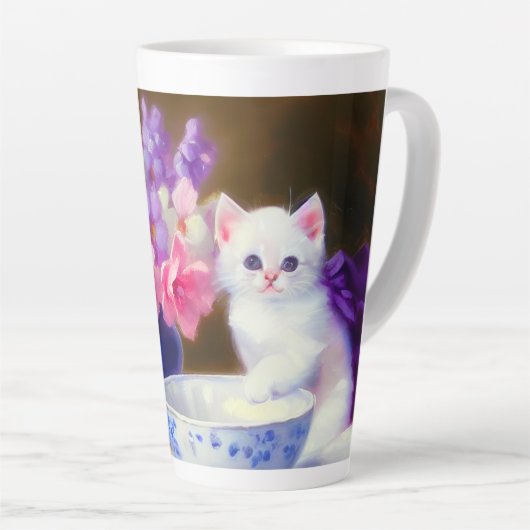 Vintage White Kitten mit Lila Band Milchtasse (Rechte Ecke)