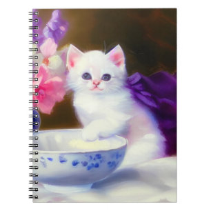 Vintage White Kitten mit Lila Band Notizblock