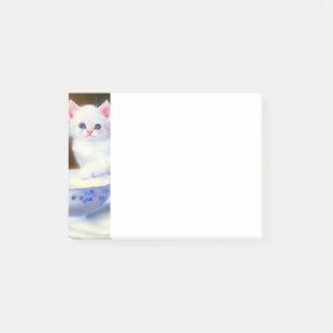 Vintage White Kitten mit Lila Band Post-it Klebezettel