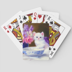 Vintage White Kitten mit Lila Band Spielkarten
