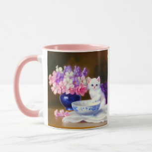 Vintage White Kitten mit Lila Band Tasse