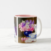 Vintage White Kitten mit Lila Band Zweifarbige Tasse (VorderseiteRechts)