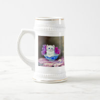 Vintage White Kitten mit rosa Blume