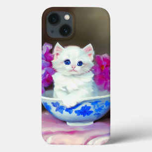 Vintage White Kitten mit rosa Blume Case-Mate iPhone Hülle