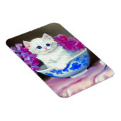 Vintage White Kitten mit rosa Blume Magnet (Rechte Seite)