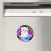 Vintage White Kitten mit rosa Blume Magnet (In Situ (Geschirrspüler))