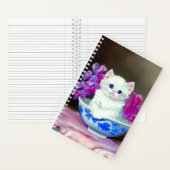 Vintage White Kitten mit rosa Blume Notizblock (Innen)