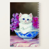 Vintage White Kitten mit rosa Blume Notizblock (Rückseite)