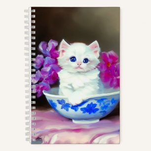 Vintage White Kitten mit rosa Blume Notizblock