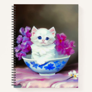 Vintage White Kitten mit rosa Blume Notizblock