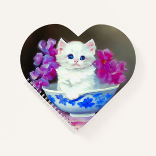 Vintage White Kitten mit rosa Blume Notizblock