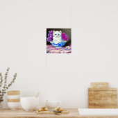 Vintage White Kitten mit rosa Blume Poster (Küche)