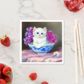 Vintage White Kitten mit rosa Blume Serviette (Beispiel)