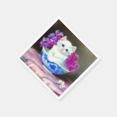 Vintage White Kitten mit rosa Blume Serviette (Ecke)