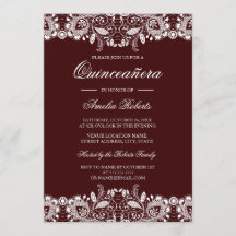 Vintage White Lace Burgundy Quinceanera Einladung