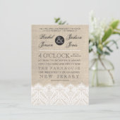 Vintage White Lace & Burlap Hochzeit Einladung (Stehend Vorderseite)