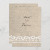 Vintage White Lace & Burlap Wedding Einladung (Vorne/Hinten)