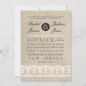 Vintage White Lace & Burlap Wedding Einladung (Vorderseite)
