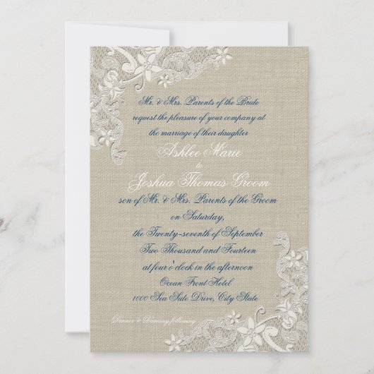 Vintage White Lace Design Wedding Einladung (Vorderseite)