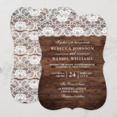 Vintage White Lace Rustic Wood Wedding Einladung (Vorne/Hinten)