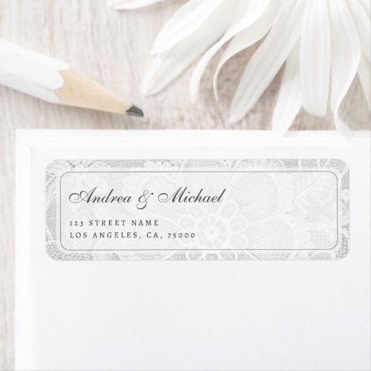 Vintage White Lace Wedding Address Label (Insitu)