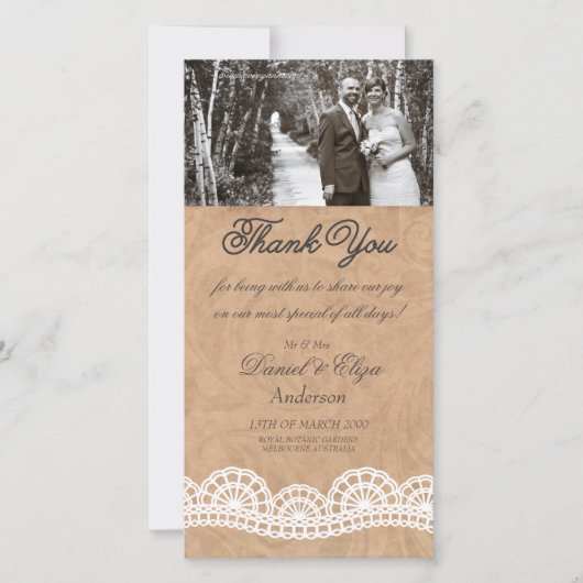 Vintage White Lace Wedding Danke Foto Card (Vorderseite)