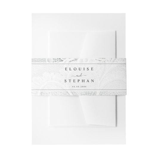 Vintage White Lace Wedding Einladungsbanderole (Vorderseite Beispiel)