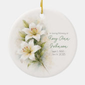 Vintage White Lily Sympathy Keramik Ornament (Hinten)