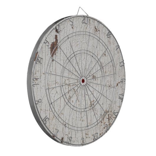 Vintage White Painted Wood Dartscheibe (Vorderseite Links)