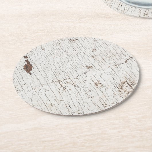 Vintage White Painted Wood Runder Pappuntersetzer (Angewinkelt)