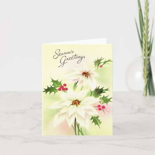 Vintage White Poinsettia Weihnachtskarte Karte (Vorderseite)