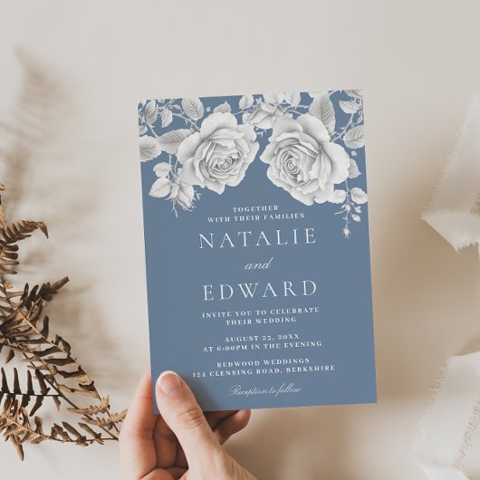 Vintage White Roses Elegante Hochzeit Einladung