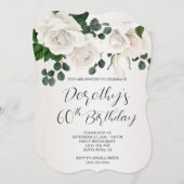 Vintage White Roses Luxuriöse 60. Geburtstag Einladung (Vorne/Hinten)