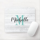 Vintage white wood grain panel custom monogram mousepad (Mit Mouse)