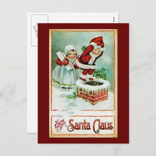 Vintage Wiedergabe-Weihnachtskunst Feiertagspostkarte (Vorne/Hinten)