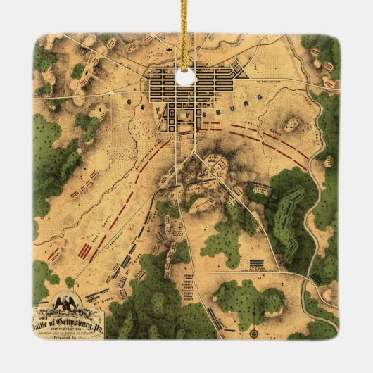 Vintage wiederhergestellte Gettysburg-Schlachtkart Keramikornament (Rückseite)