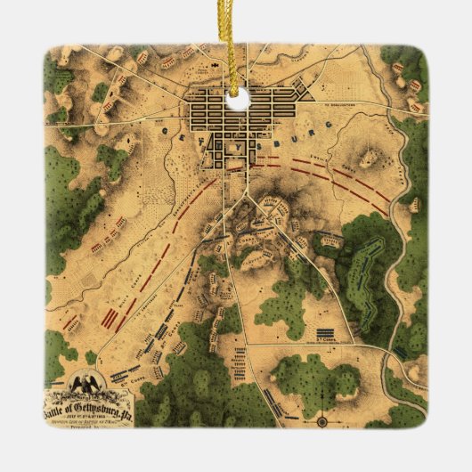 Vintage wiederhergestellte Gettysburg-Schlachtkart Keramikornament (Vorderseite)