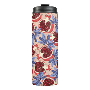 Vintage Wiederholtextur mit stilisiertem Granatapf Thermosbecher