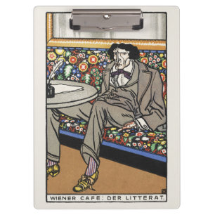 Vintage Wiener Café-Kunstplakat des Mannes der Lit Klemmbrett