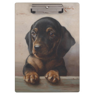 Vintage Wiener Dog Welpenporträt Ölmalerei Klemmbrett
