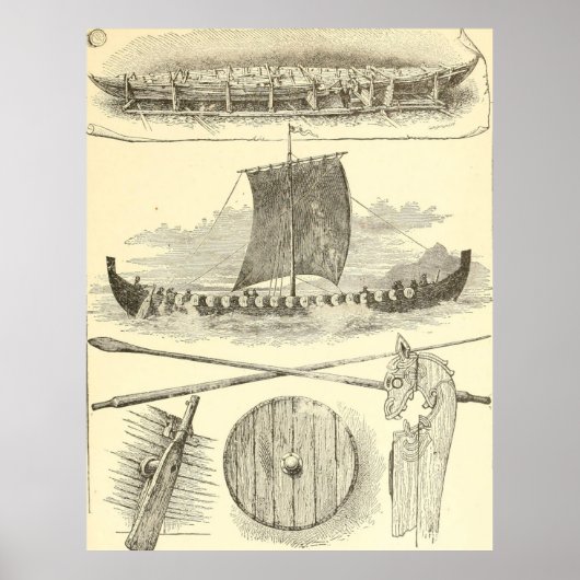 Vintage Wikingerarbeiten und Illustrationen Poster (Vorne)