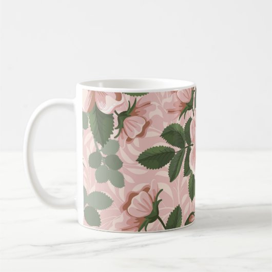 Vintage wild lebende Rose: Blumenhintergrund Kaffeetasse (Links)