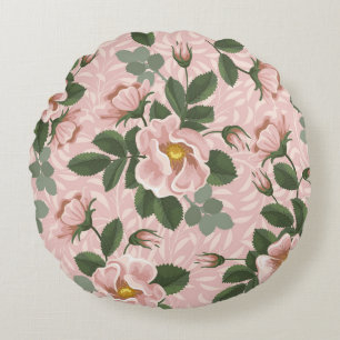 Vintage wild lebende Rose: Blumenhintergrund Rundes Kissen