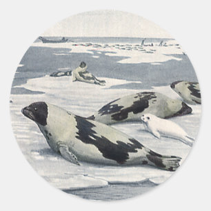 Vintage wild lebende Tiere, Siegel im Arthafen Eis Runder Aufkleber