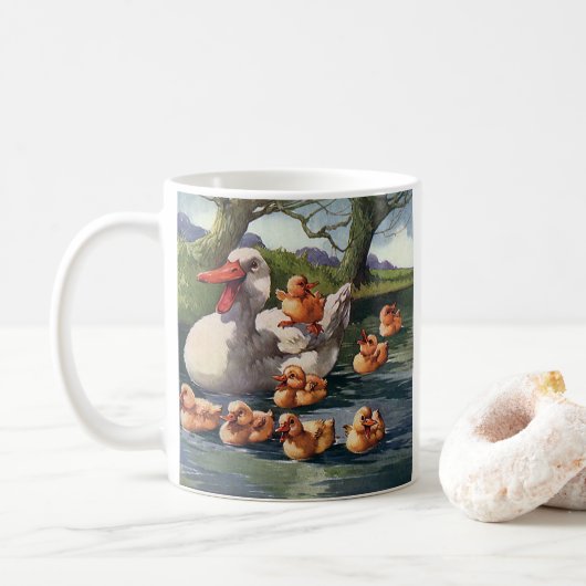 Vintage wild lebende Tiere Vögel, Entenfamilie Kaffeetasse (Mit Donut)