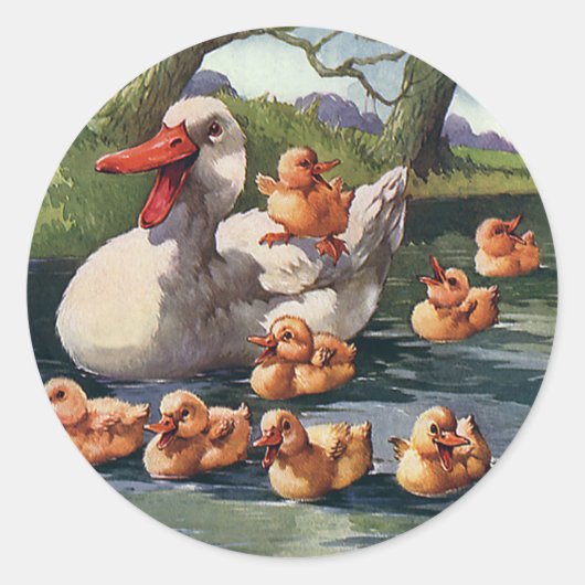 Vintage wild lebende Tiere Vögel, Entenfamilie Runder Aufkleber (Vorderseite)